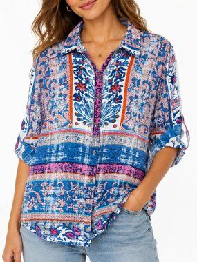 ORIENTIQUE Australia Button Front Top Blouse Rayon Lightweight Women's Medium